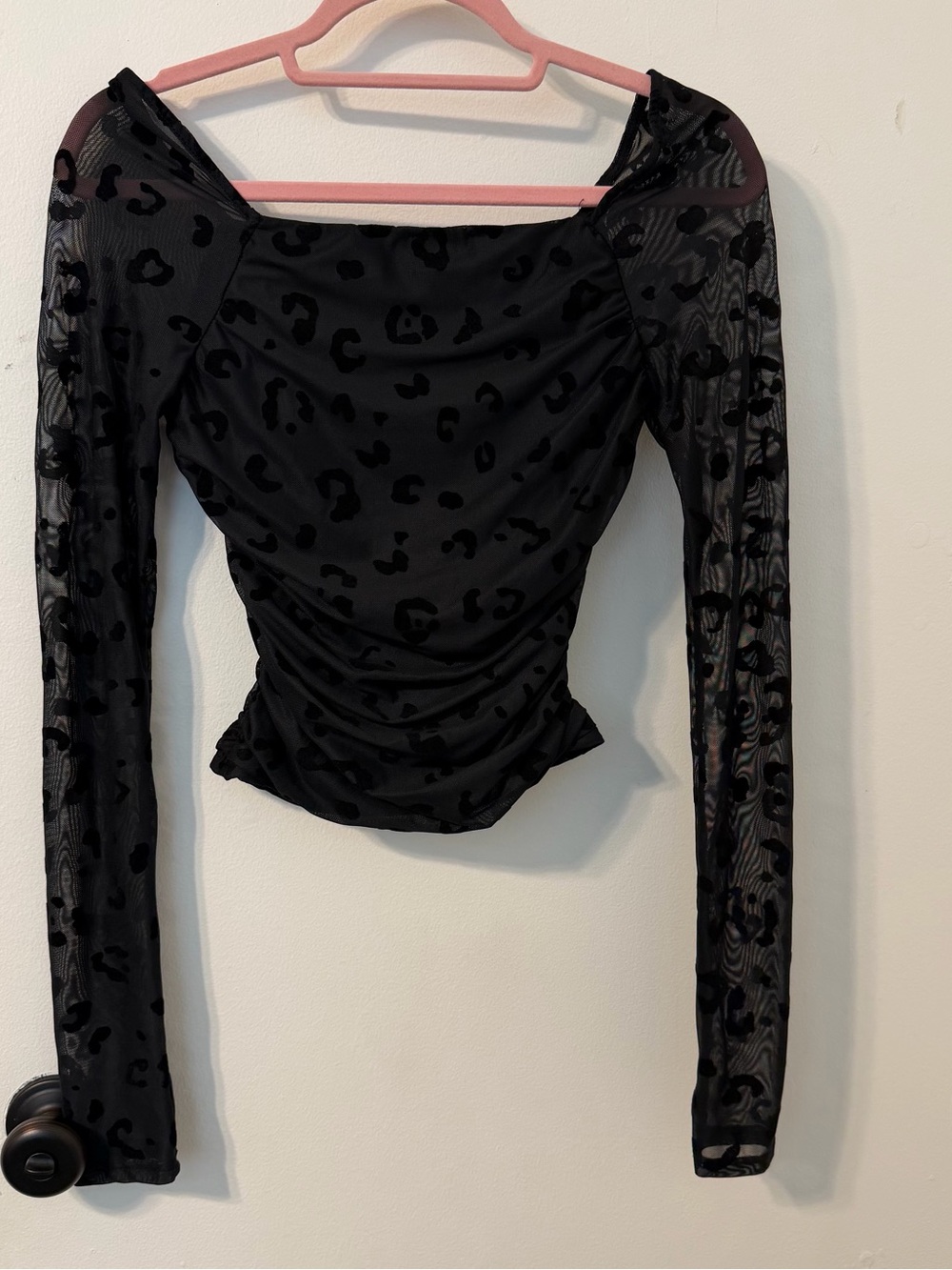Ragdoll Black Sheer Leopard Burnout Long-Sleeve Top